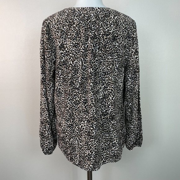 Old Navy Top Medium Leopard Brown Black Long Sleeve Popover Blouse Women's - Picture 5 of 12